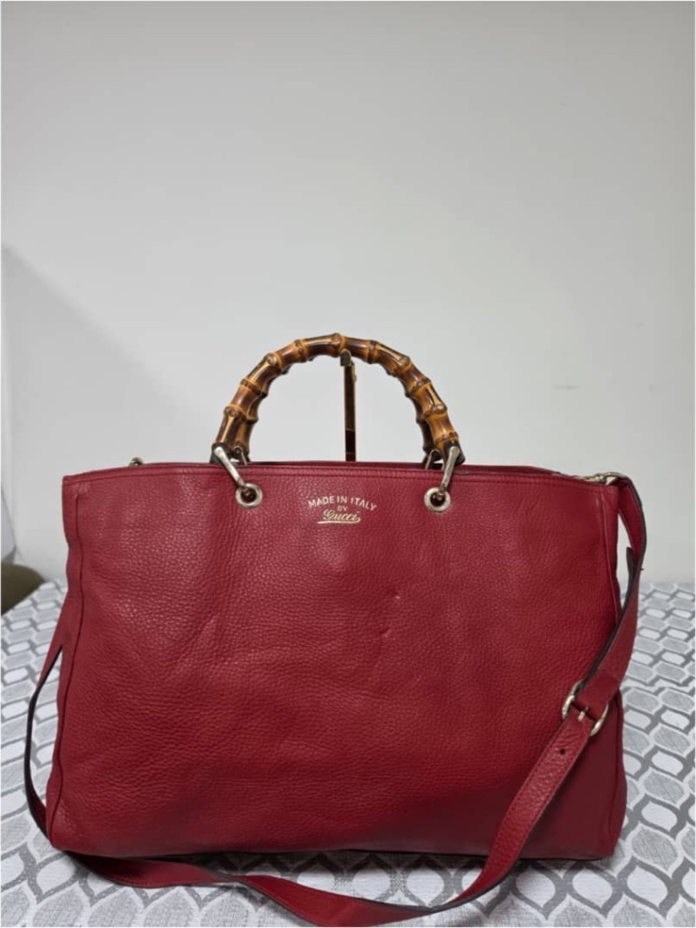 Authentic Gucci Bamboo Shopper Large Tote Red